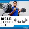 imageUS Weight 105 Pound Barbell Weight Set for Home Gym Adjustable Weight Set with Two Dumbbell Bars and Full 6 Ft Bar Black