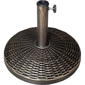 imageUS Weight  Cast Stone Patio Umbrella Base 22lb Wicker Pattern  Durable WeatherResistant Patio Umbrella Base  Made in the USA  Bronze