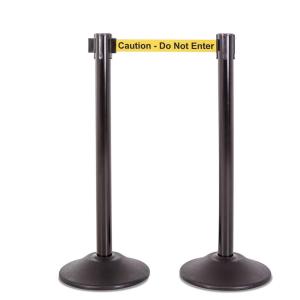 imageUS Weight Black Heavy Duty Premium Steel Stanchion with Black 75Foot Retractable Belt 2 packB Steel Caution