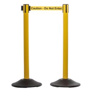 imageUS Weight Black Heavy Duty Premium Steel Stanchion with Black 75Foot Retractable Belt 2 packCaution