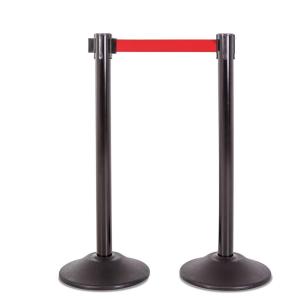 imageUS Weight Black Heavy Duty Premium Steel Stanchion with Black 75Foot Retractable Belt 2 packRed