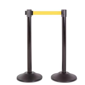 imageUS Weight Black Heavy Duty Premium Steel Stanchion with Black 75Foot Retractable Belt 2 packYellow