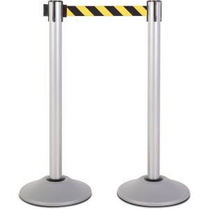 imageUS Weight Premium Silver Steel Stanchion with 75Foot Retractable BeltBlackYellow