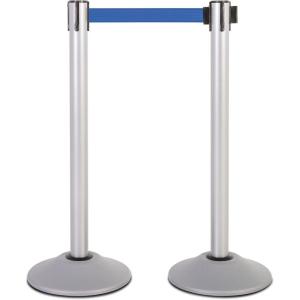 imageUS Weight Premium Silver Steel Stanchion with 75Foot Retractable BeltBlue