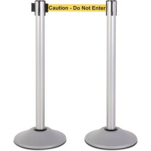 imageUS Weight Premium Silver Steel Stanchion with 75Foot Retractable BeltCaution