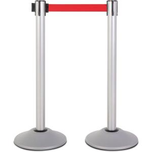 imageUS Weight Premium Silver Steel Stanchion with 75Foot Retractable BeltRed