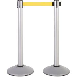 imageUS Weight Premium Silver Steel Stanchion with 75Foot Retractable BeltYellow
